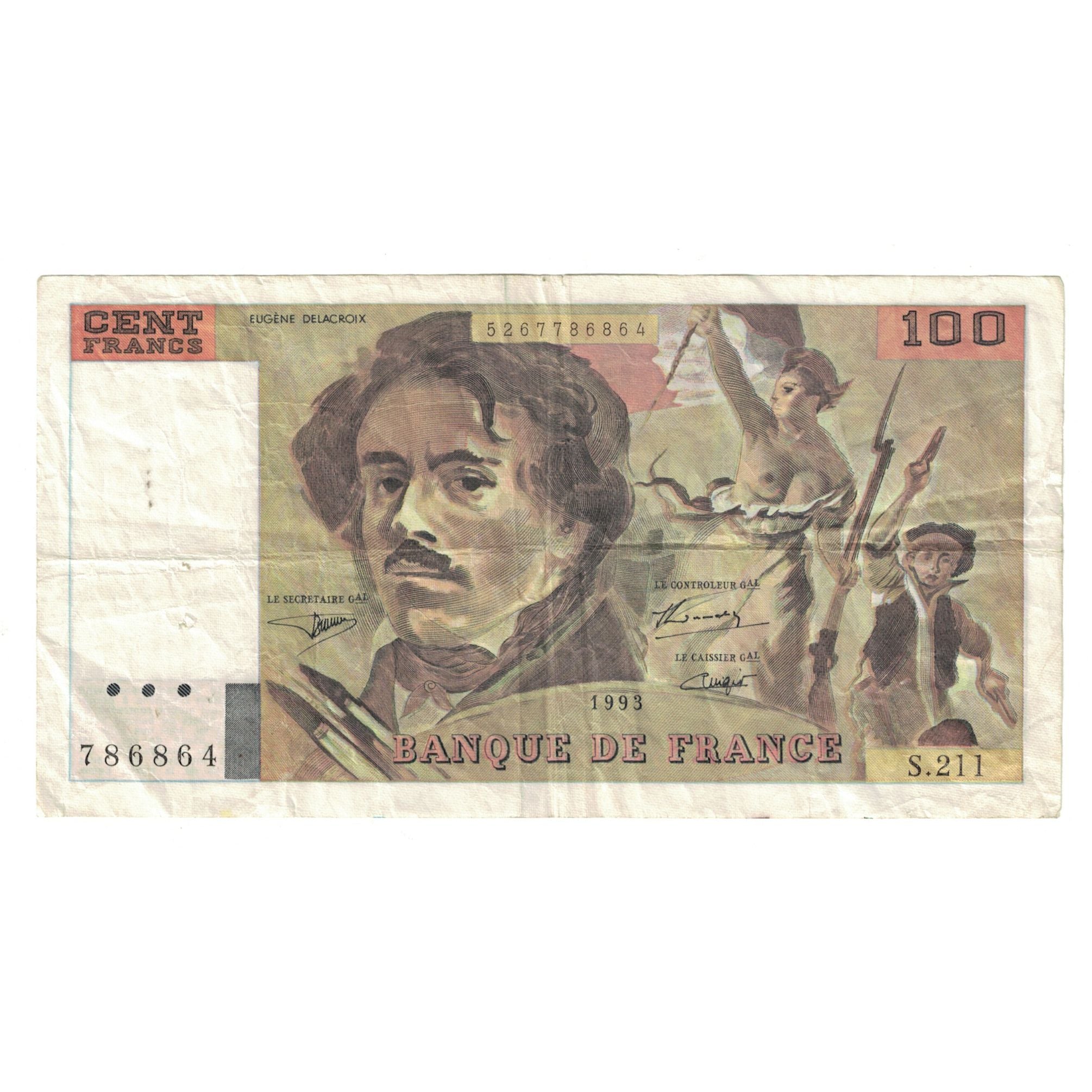 France, 100 Francs, Delacroix, 1993, S.211786864, TB+, Fayette:69BIS05, KM:154g
