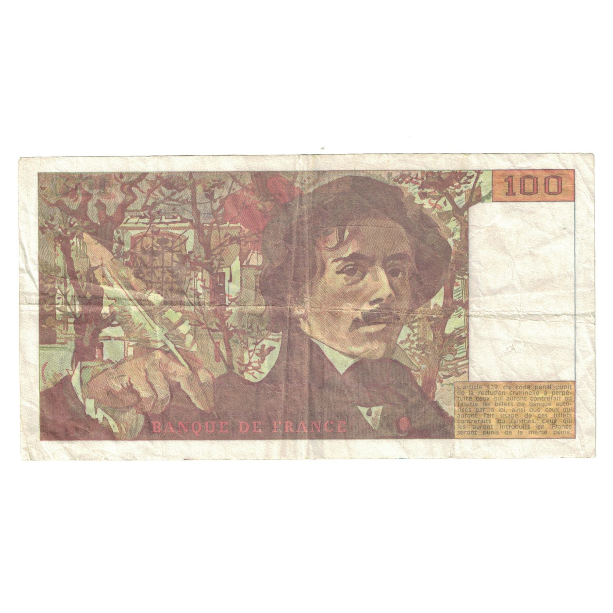 France, 100 Francs, Delacroix, 1993, S.211786864, TB+, Fayette:69BIS05, KM:154g