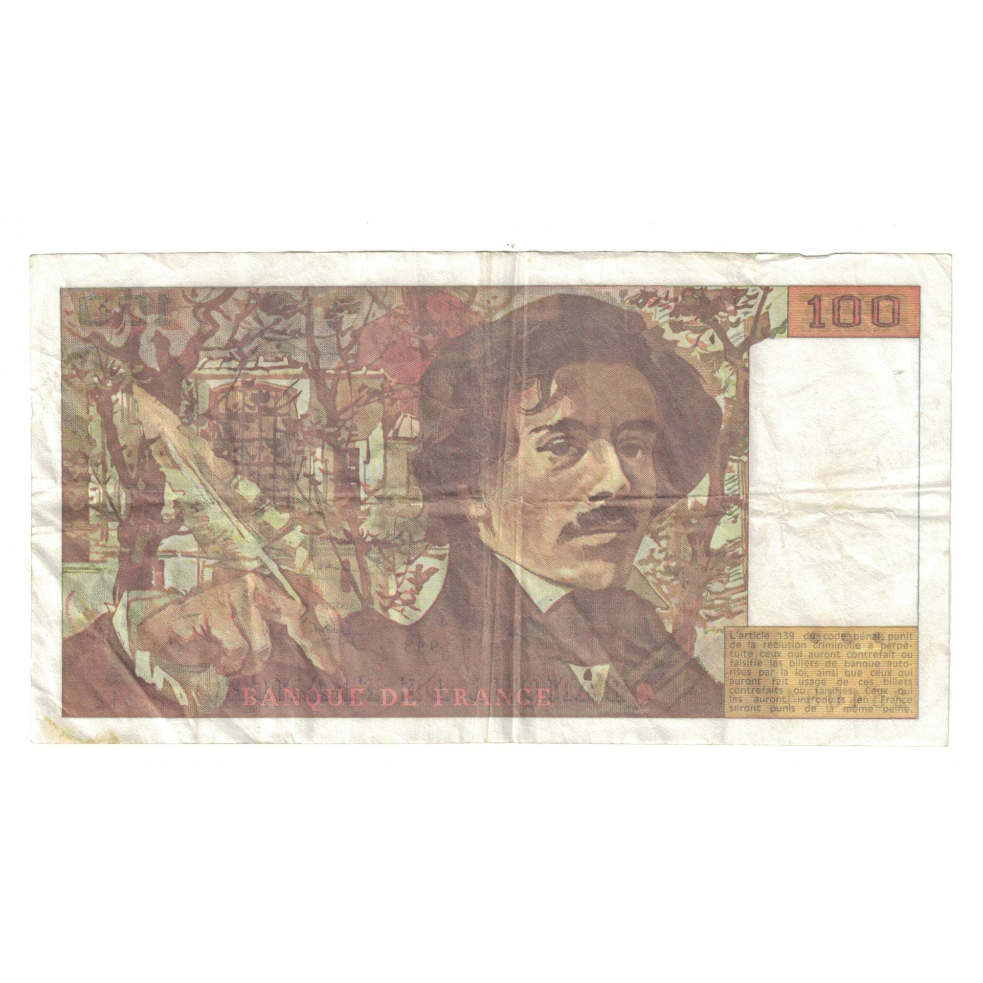 France, 100 Francs, Delacroix, 1993, P.242254084, TB+, Fayette:69bis8c, KM:154g