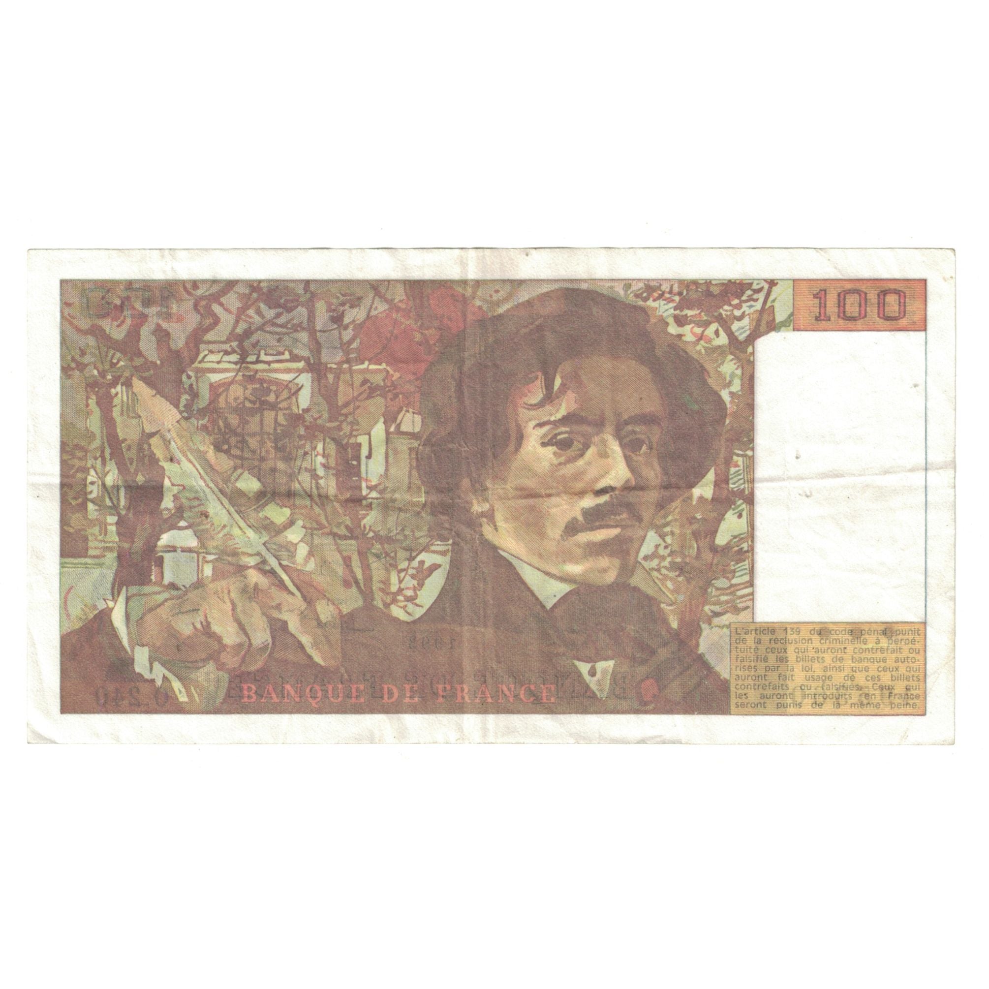 France, 100 Francs, Delacroix, 1993, O.240495360, EF(40-45), Fayette:69bis8c