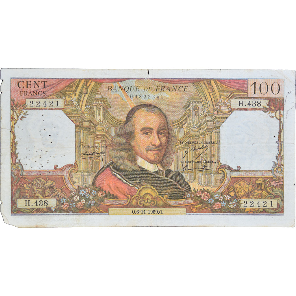 Francia, 100 Francs, Corneille, 1969, H.43822421, BC, Fayette:65.28, KM:149c