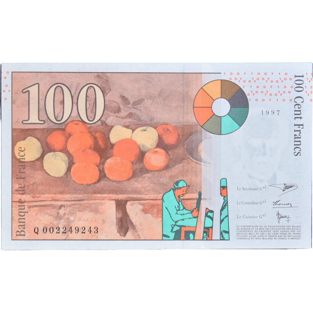 France, 100 Francs, Cézanne, 1997, Q 002249243, UNC(65-70), Fayette:74.01