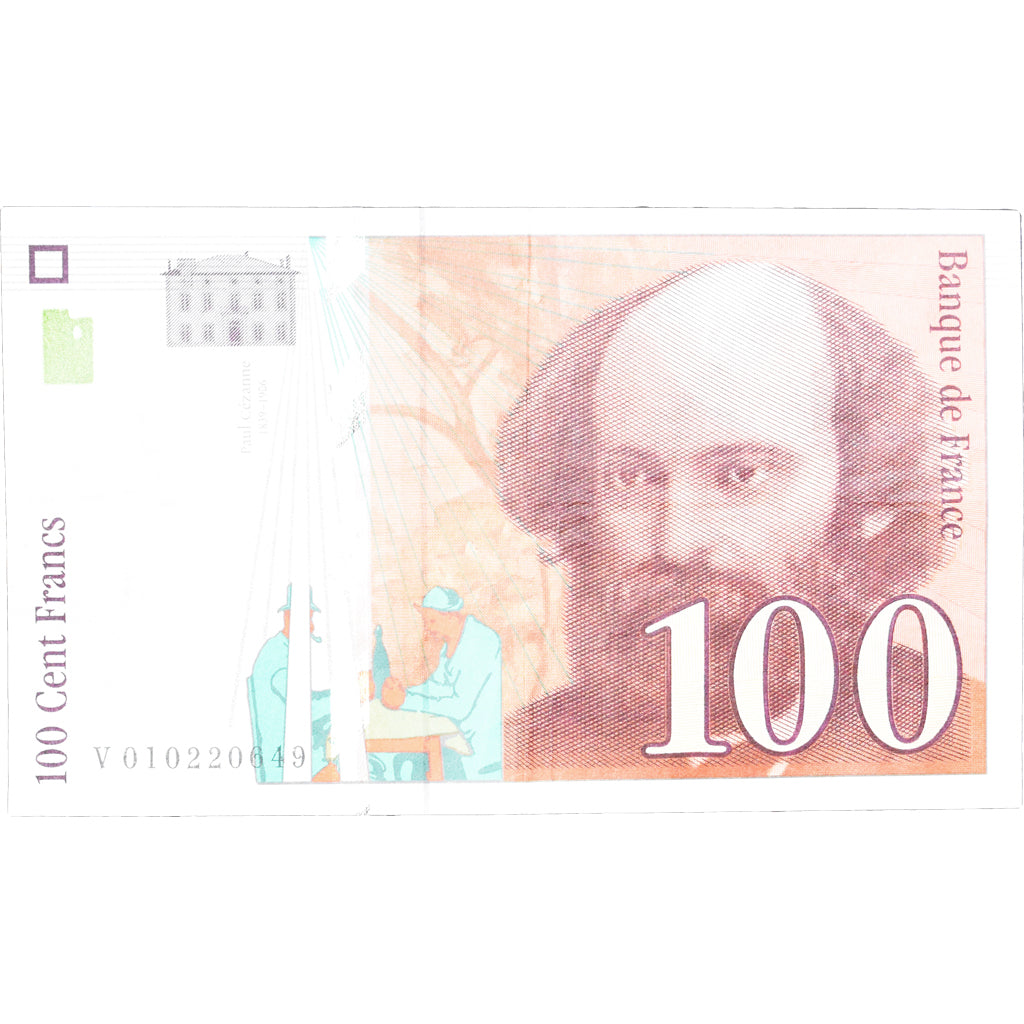 France, 100 Francs, Cézanne, 1997, V 010220649, EF(40-45), Fayette:74.01
