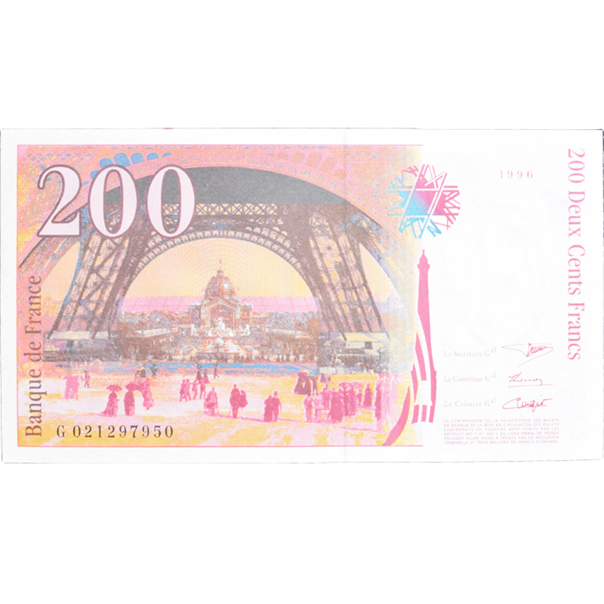 France, 200 Francs, Eiffel, 1996, G 021297950, SPL, Fayette:75.1, KM:159a