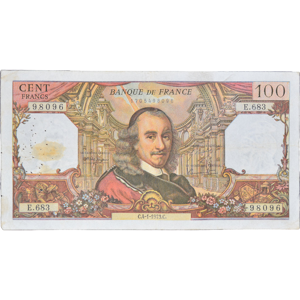 France, 100 Francs, Corneille, 1973, E.68398096, VF(20-25), Fayette:65.41