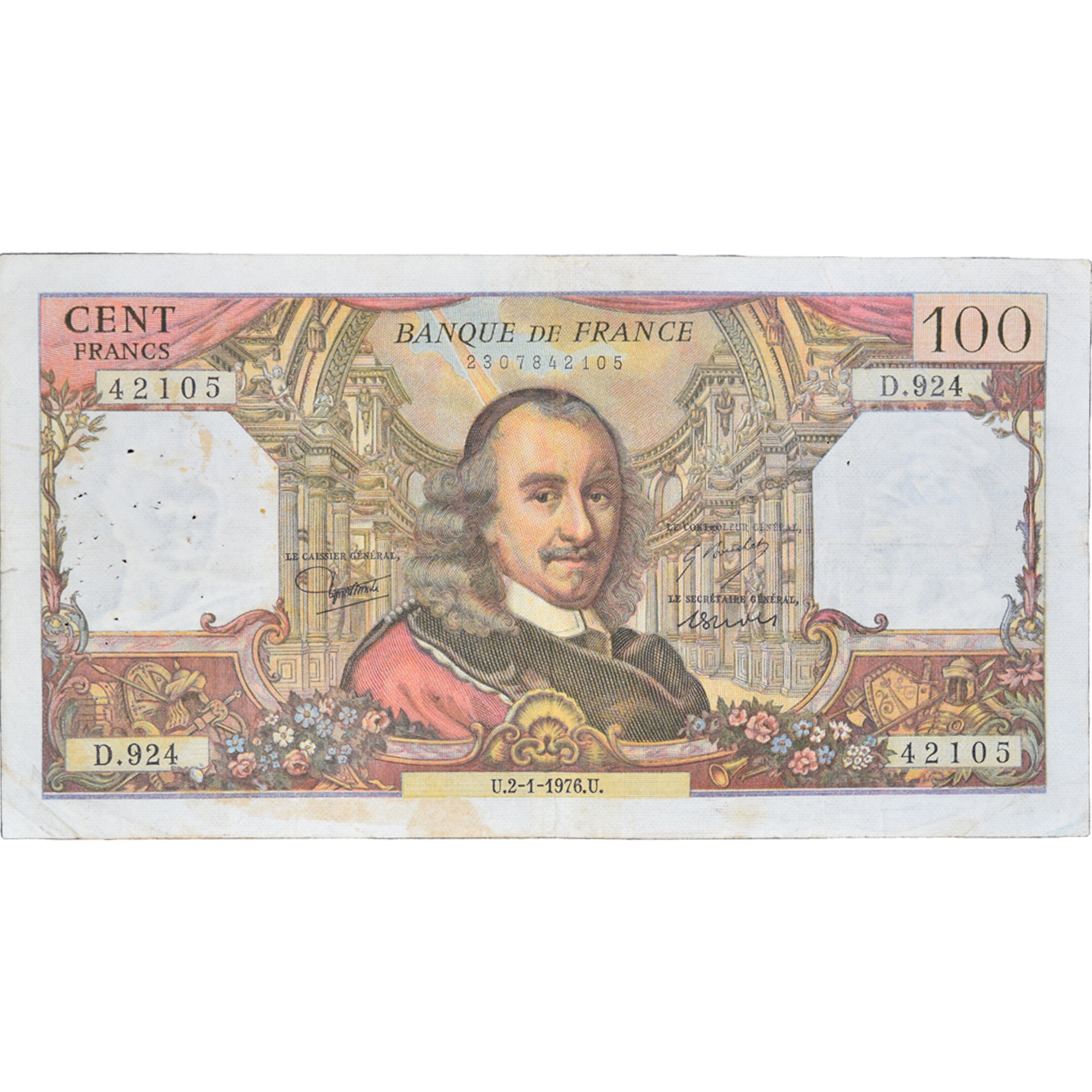 France, 100 Francs, Corneille, 1976, D.92442105, TB+, Fayette:65.51, KM:149f