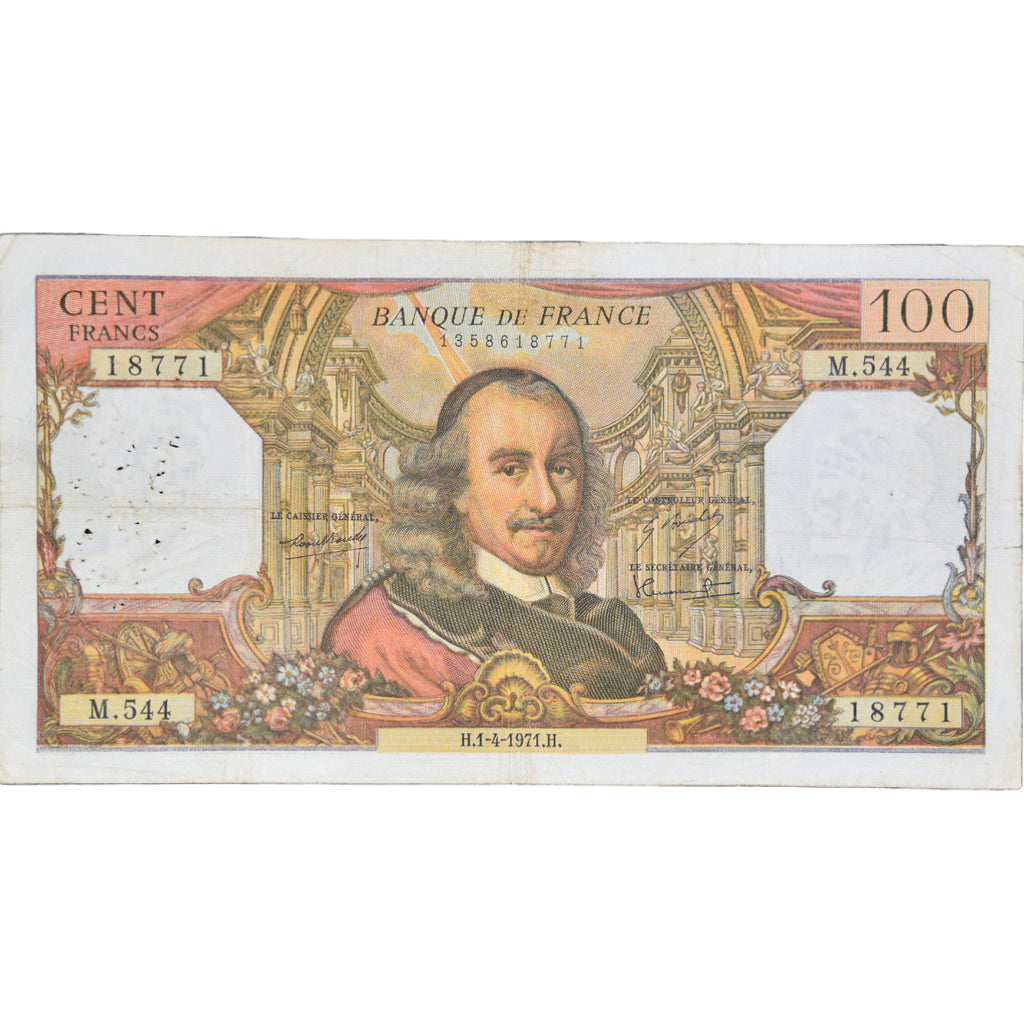France, 100 Francs, Corneille, 1971, M.54418771, VF(20-25), Fayette:65.35