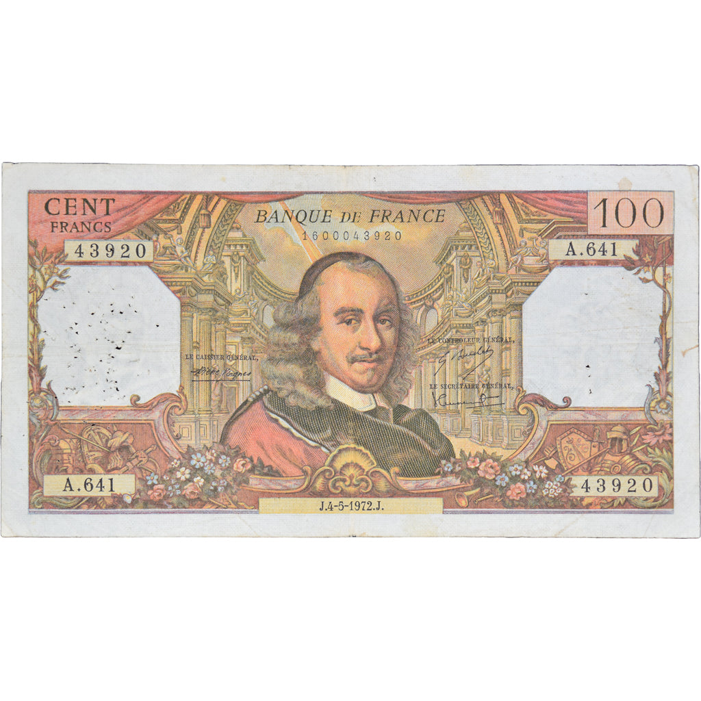 France, 100 Francs, Corneille, 1972, A.641439920, TB, Fayette:65.36, KM:149d