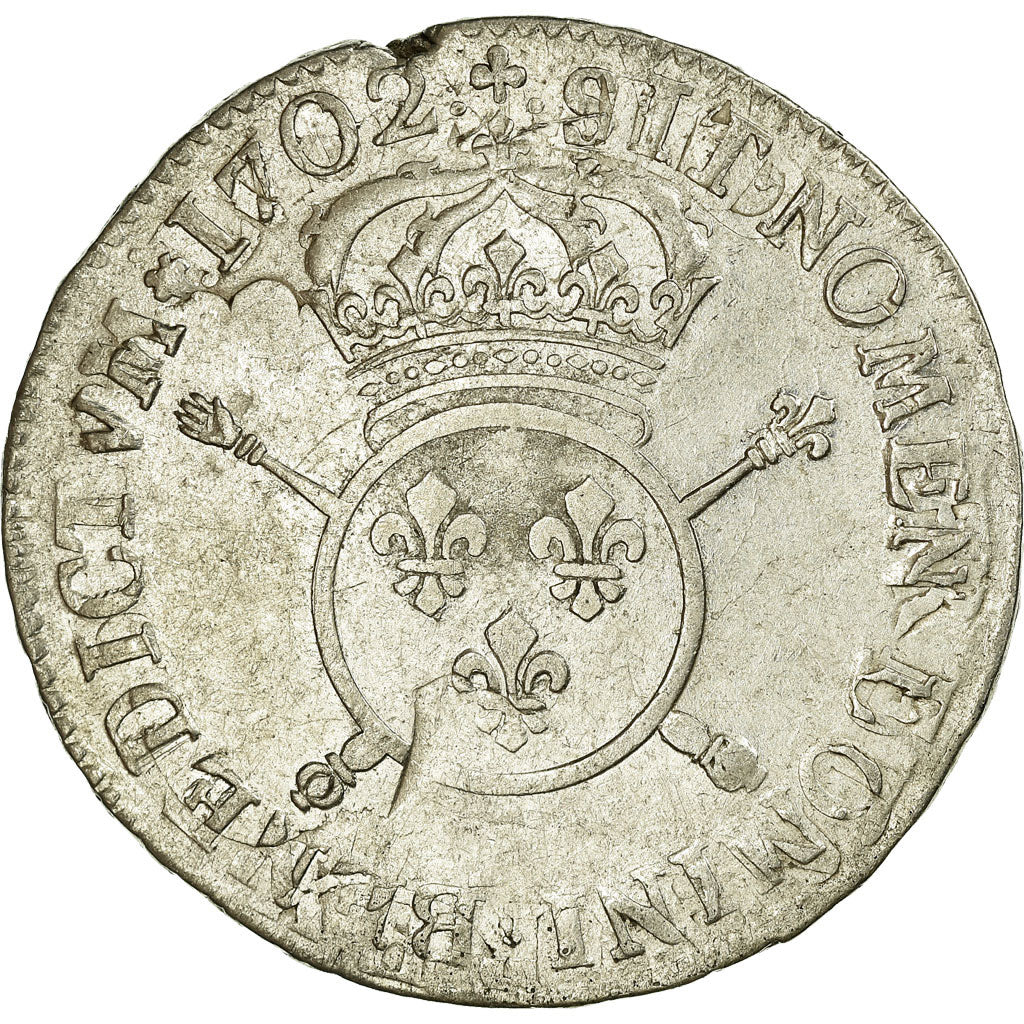 France, Louis XIV, 1/2 ECU, 43 Sols, 1/2 Écu aux insignes, 1702, Paris, Silver