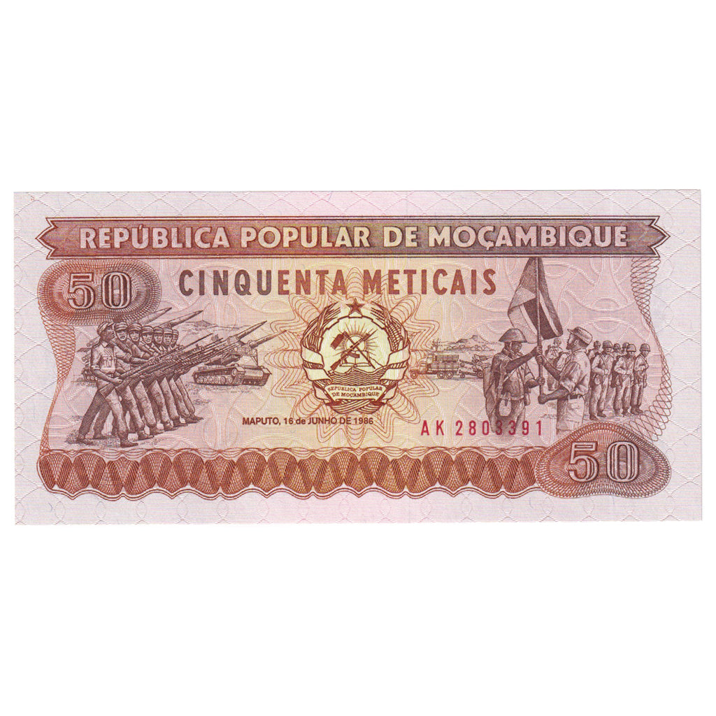 Nota, Moçambique, 50 Meticais, 1986, 1986-06-16, KM:125, UNC(65-70)