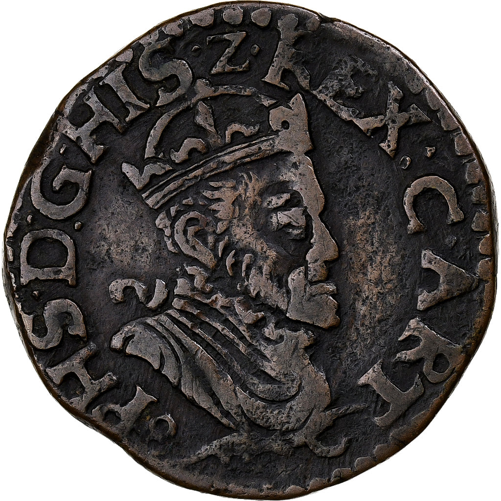 Francia, Philip II, Liard, 1586, Arras, Cobre, MBC,Vanhoudt:328.AR