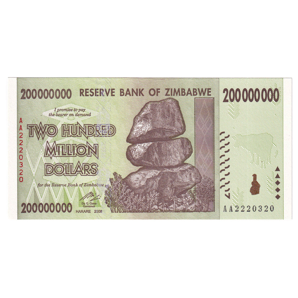 Banknote, Zimbabwe, 200 Million Dollars, 2008, UNC(65-70)