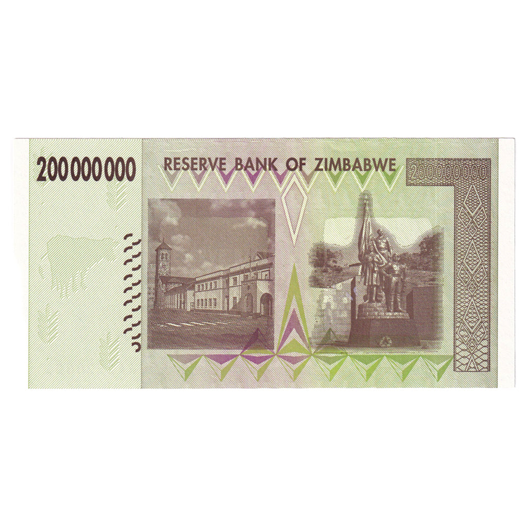 Billete, 200 Million Dollars, 2008, Zimbabue, UNC