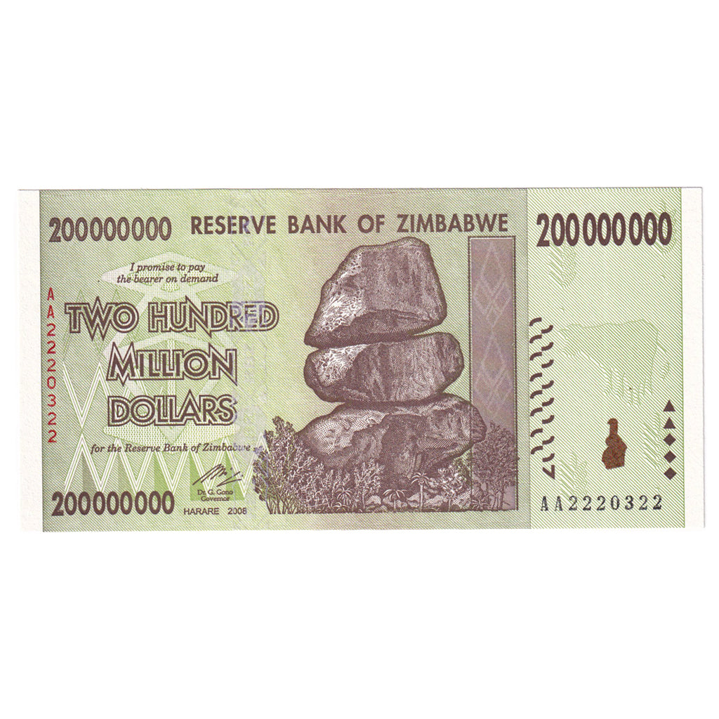Biljet, Zimbabwe, 200 Million Dollars, 2008, NIEUW