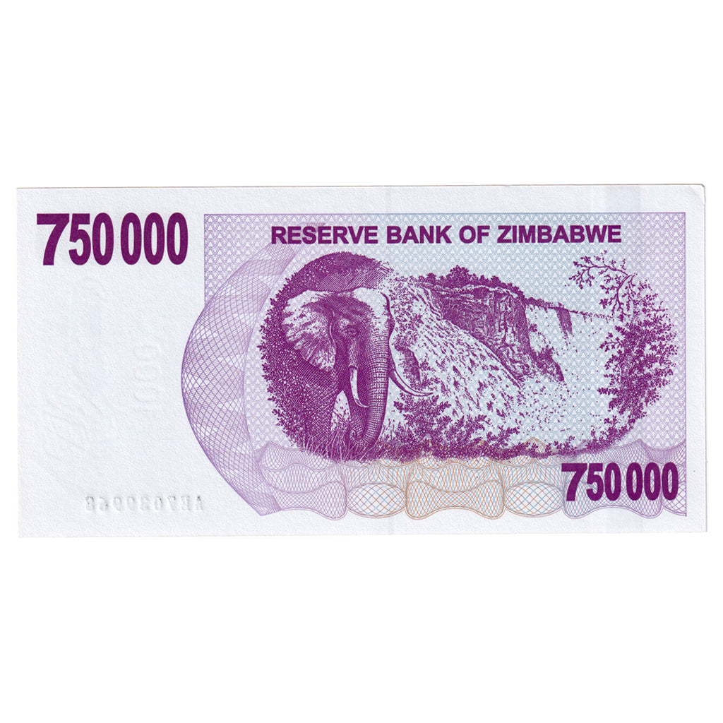 Billet, Zimbabwe, 750,000 Dollars, 2006-2008, 2007-12-31, KM:52, NEUF