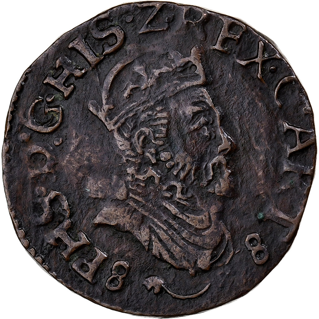 Países Bajos españoles, Philip II, Liard, 1588, Arras, Cobre, MBC