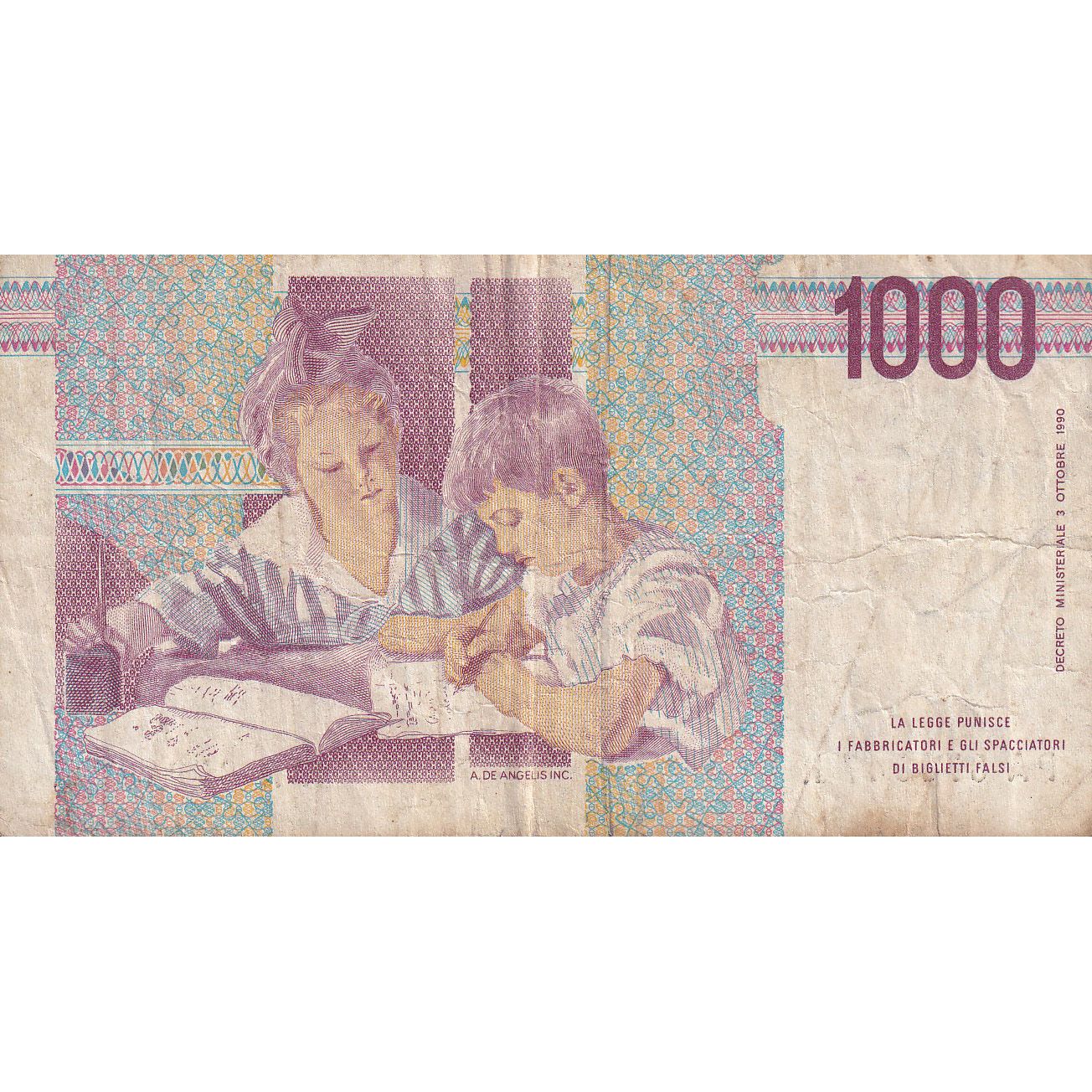 Banknot, Włochy, 1000 Lire, 1990, 1990-10-03, KM:114c, VF(20-25)