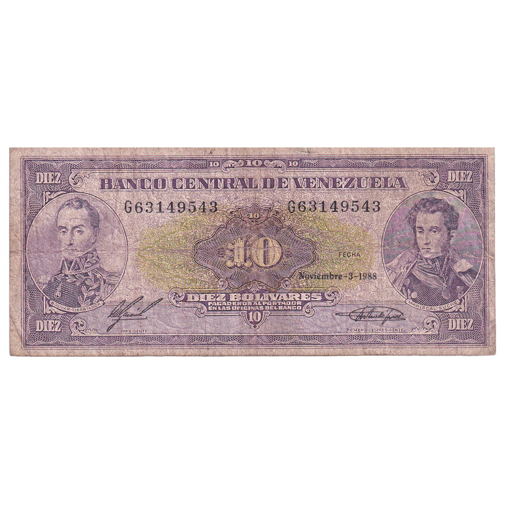Banknote, Venezuela, 10 Bolívares, 1988, 1988-11-03, KM:61d, F(12-15)