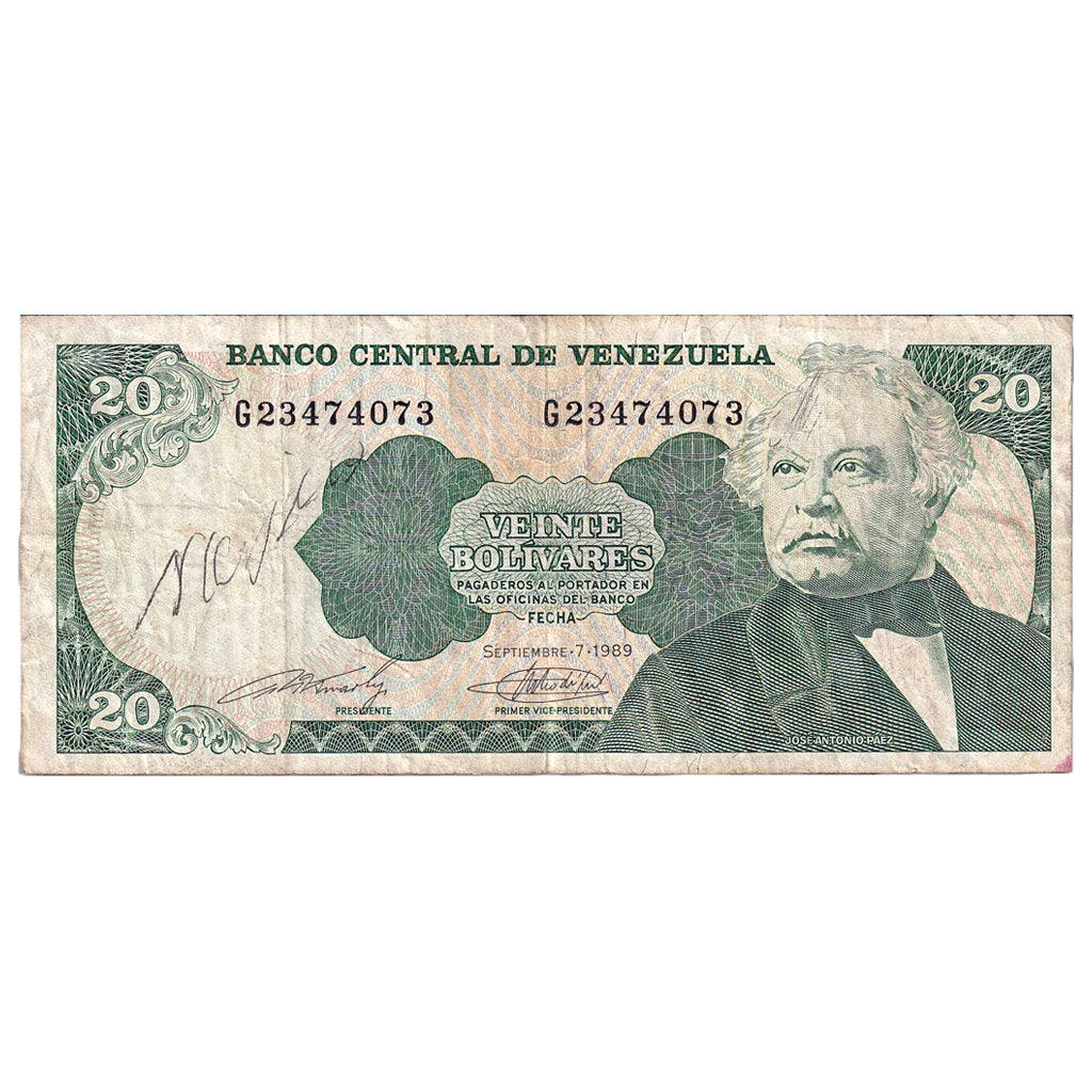 Banknot, Venezuela, 20 Bolivares, 1989, 1989-09-07, KM:63b, F(12-15)