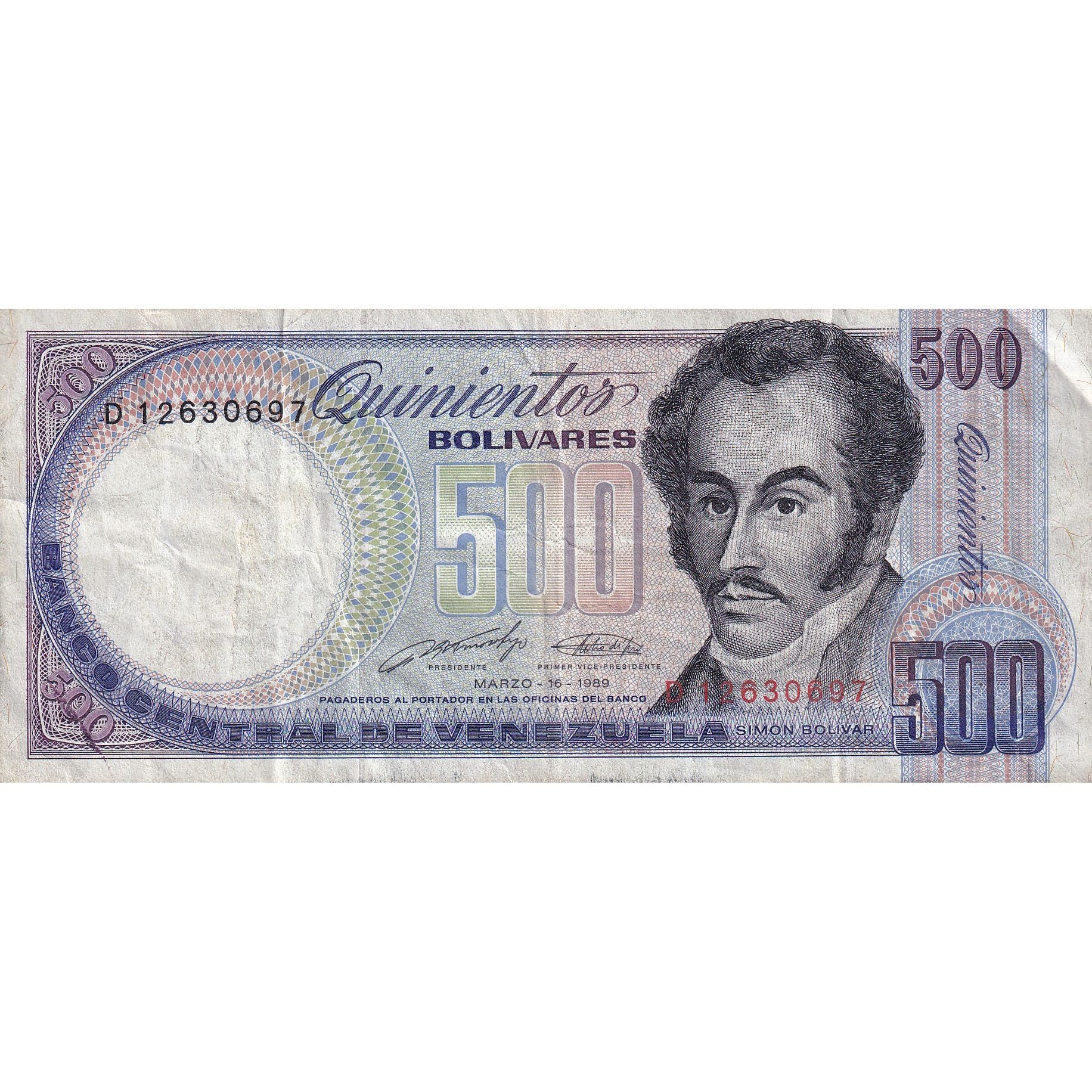 Banknote, Venezuela, 500 Bolivares, 1989, 1989-03-16, KM:67c, VF(30-35)