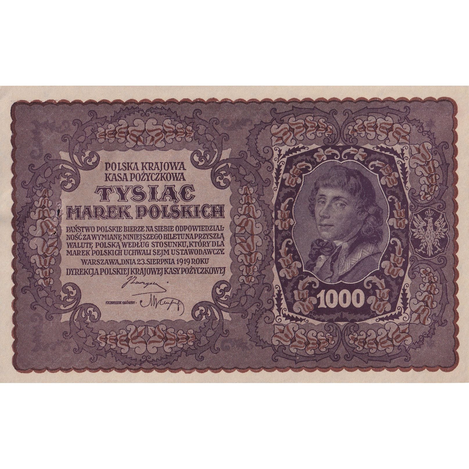 Banknote, Poland, 1000 Marek, 1919, 1919-08-23, KM:29, AU(55-58)