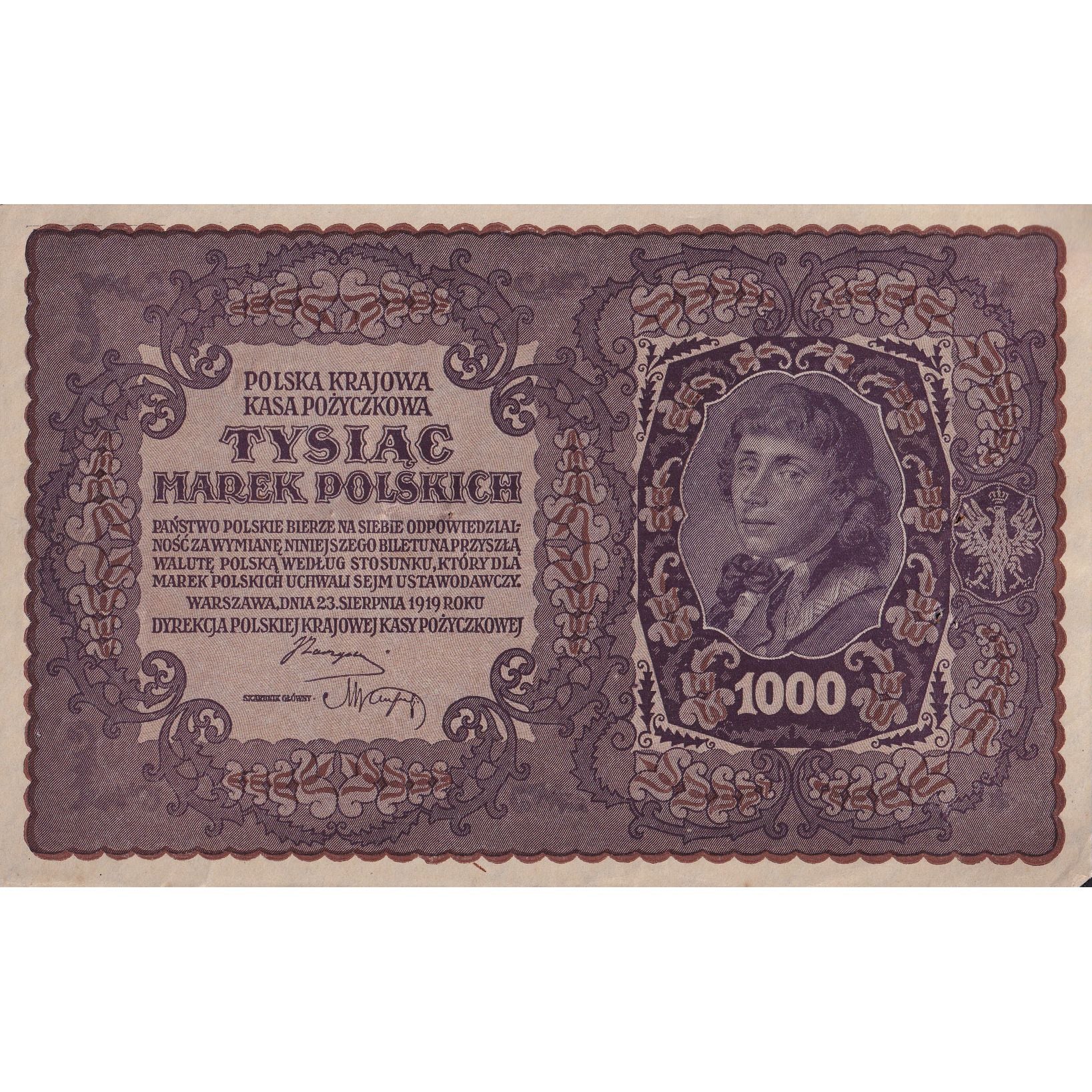 Banknot, Polska, 1000 Marek, 1919, 1919-08-23, KM:29, EF(40-45)