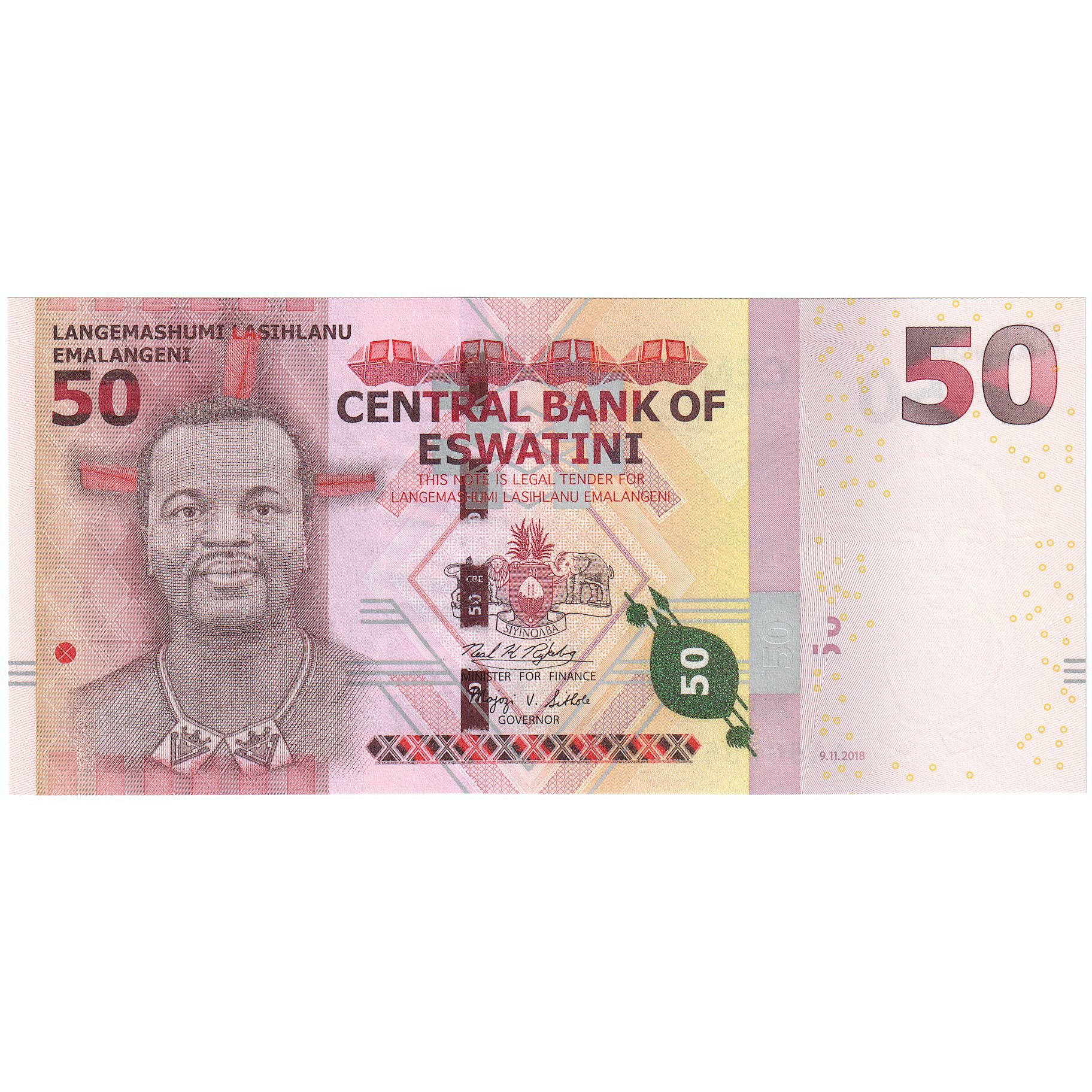 Suazi, 50 Emalangeni, 2018, 2018-11-09, KM:38a, UNC(65-70)