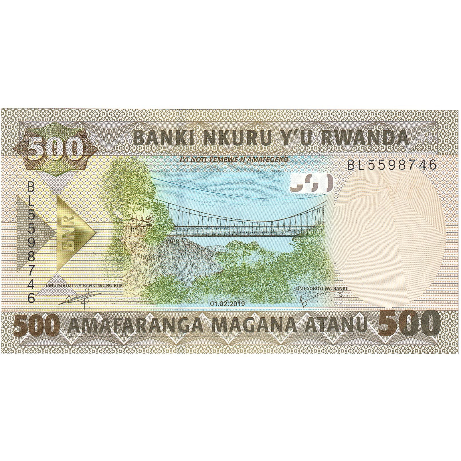 Ruanda, 500 Francs, 2019, 2019-02-01, KM:38, FDS