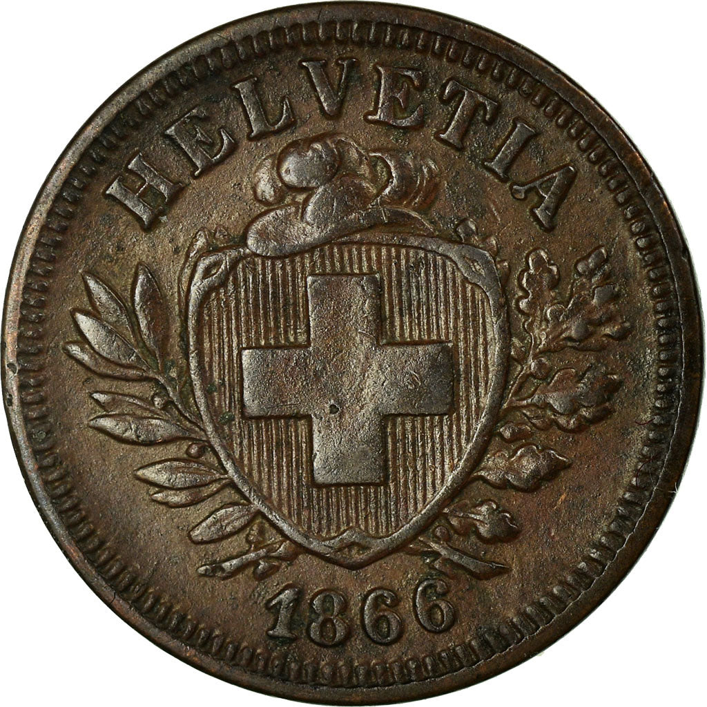 Switzerland, Rappen, 1866, Bern, Bronze, EF(40-45), KM:3.1