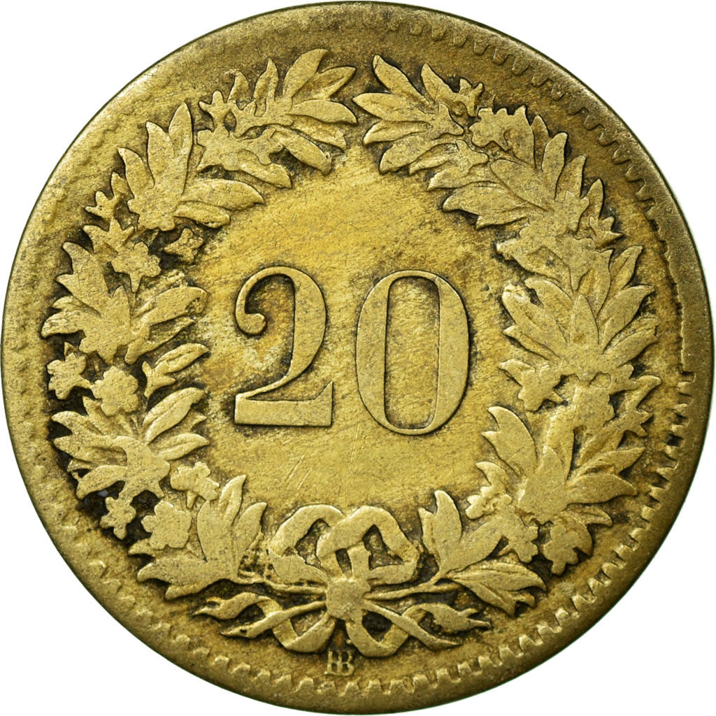Suisse, 20 Rappen, 1850, Strasbourg, Billon, TB+, KM:7
