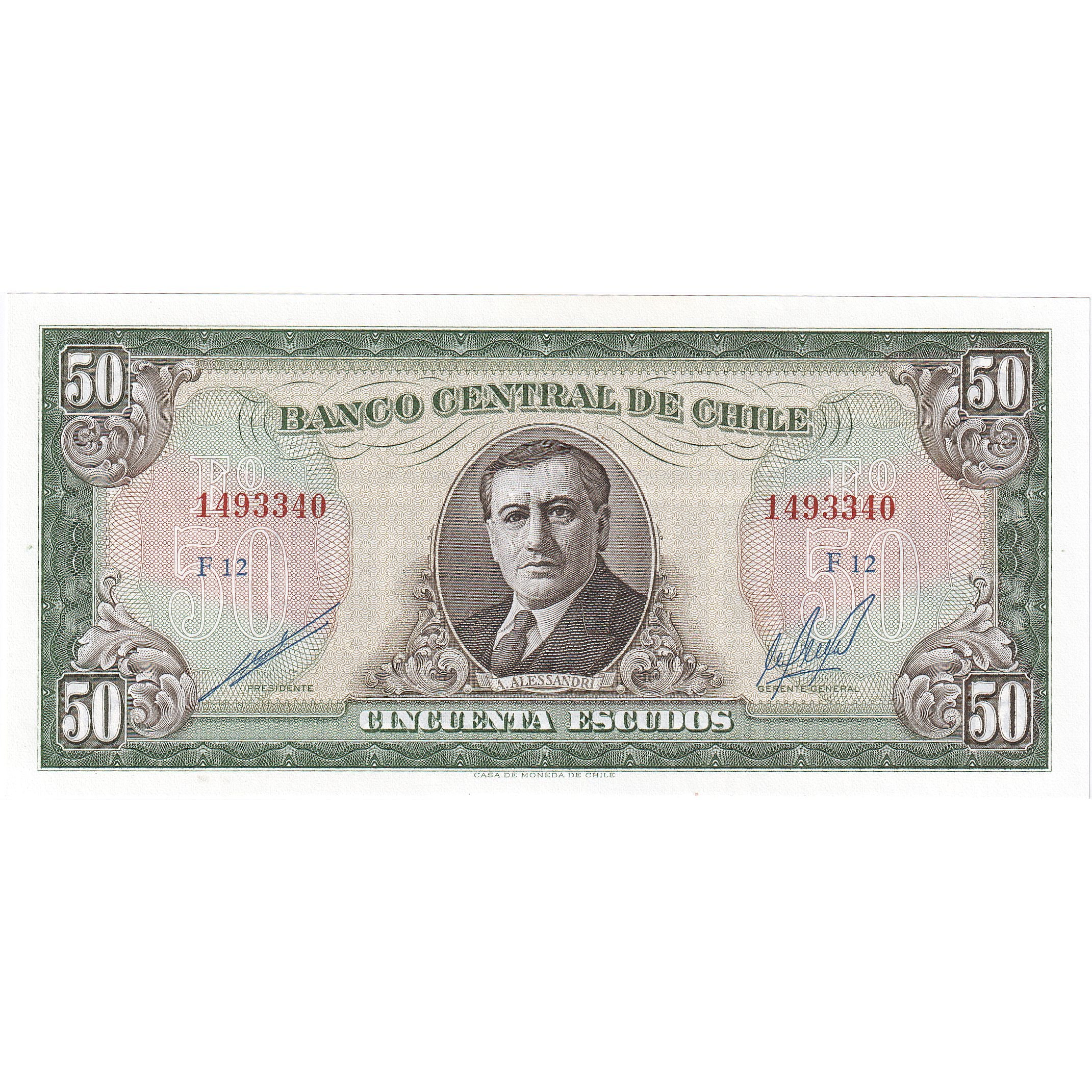 Chili, 50 Escudos type A. Alessandri