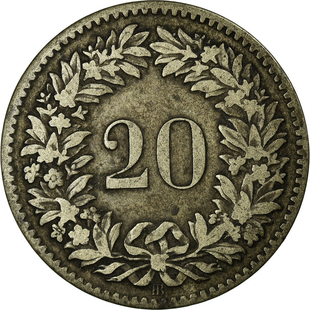 Switzerland, 20 Rappen, 1851, Strasbourg, Billon, EF(40-45), Divo:310, KM:7