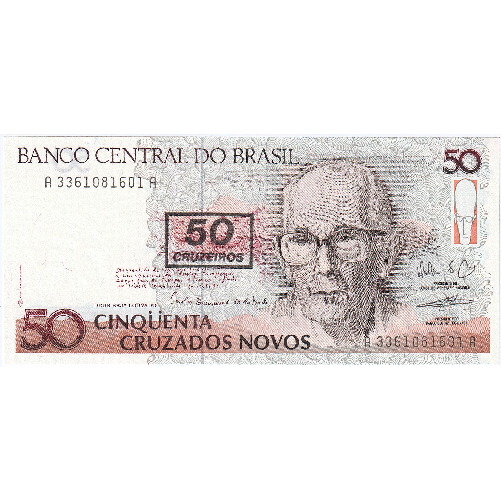 Brasilien, 50 Cruzeiros on 50 Cruzados Novos, Undated (1996), KM:223, UNZ-