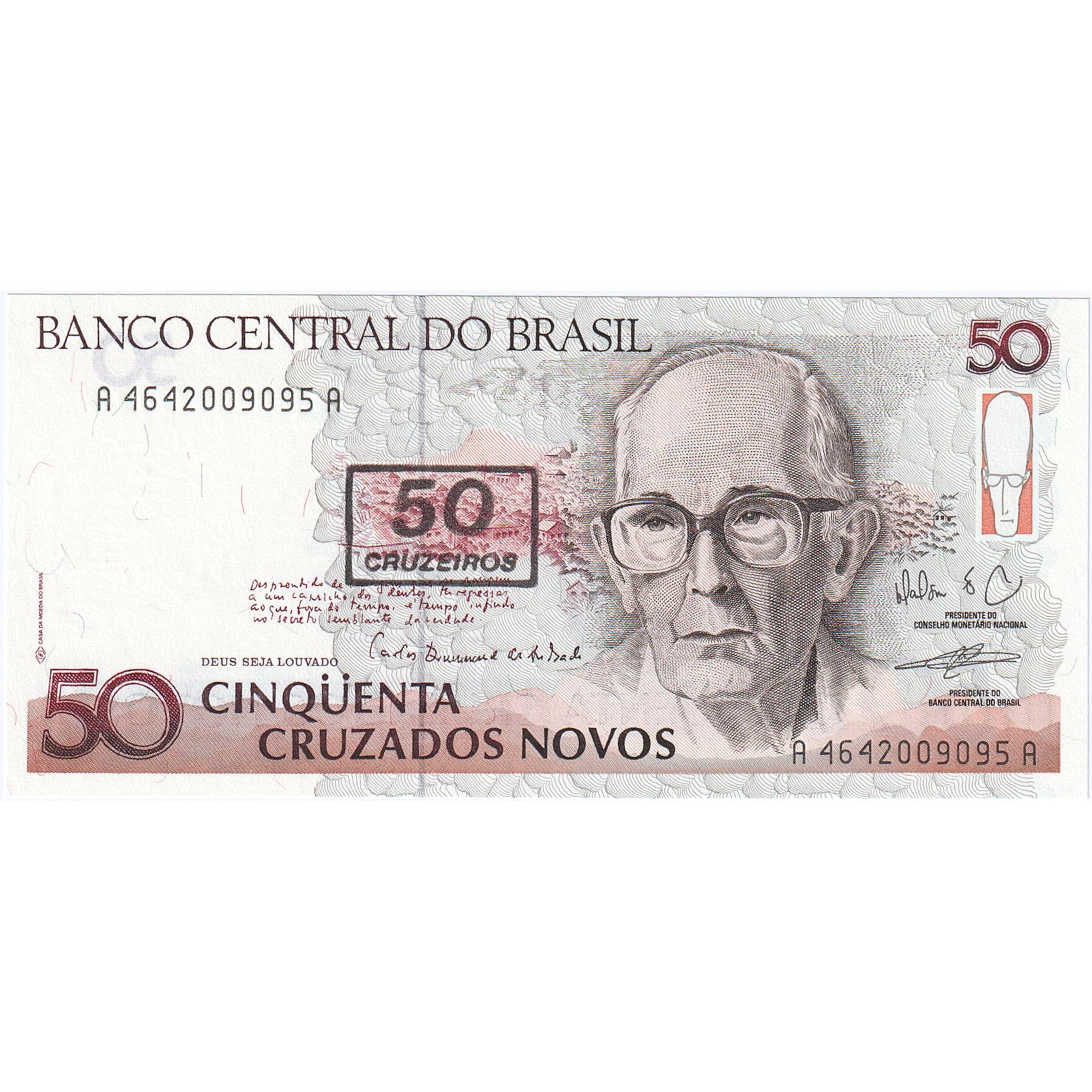Brasilien, 50 Cruzeiros on 50 Cruzados Novos, Undated (1996), KM:223, UNZ