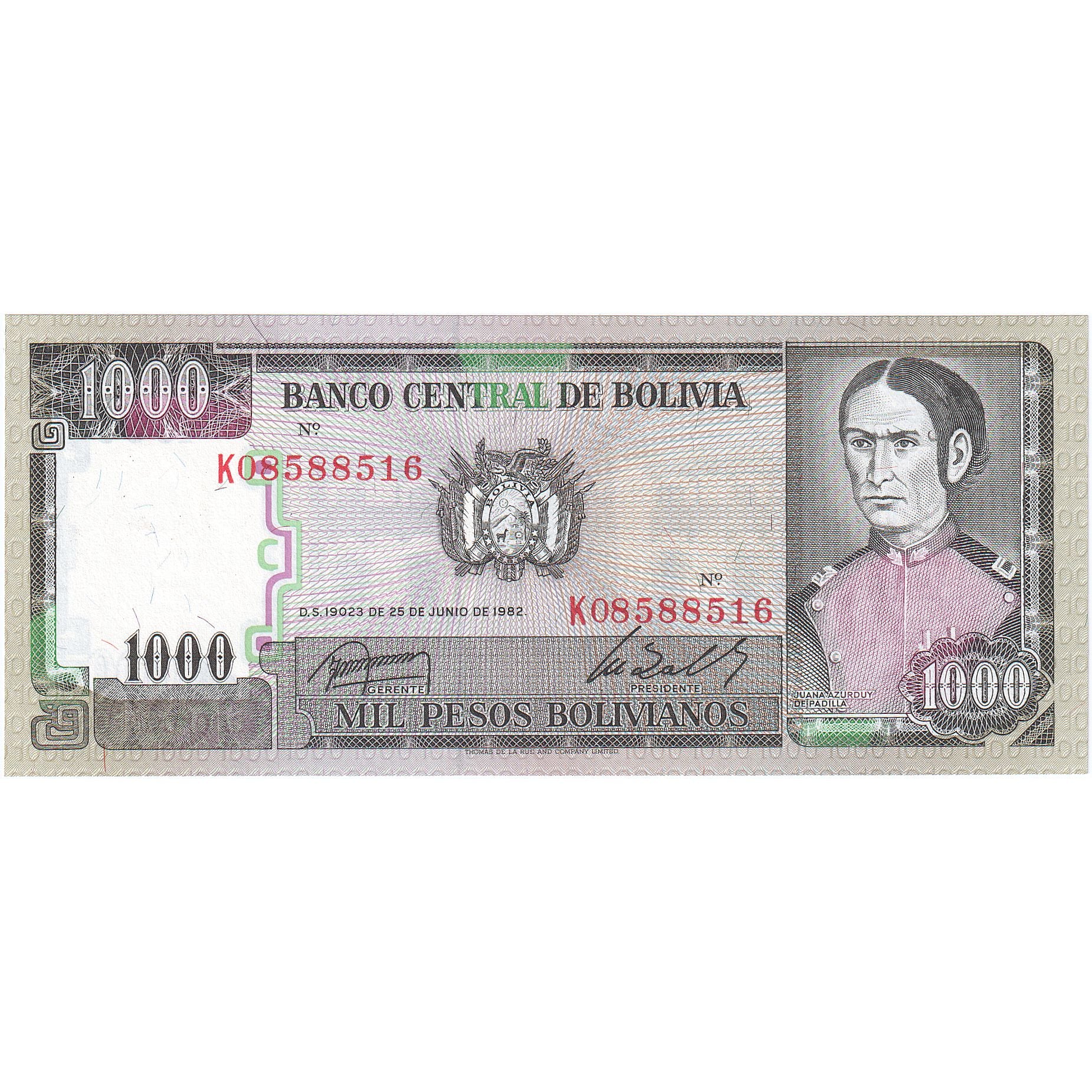 Bolivie, 1000 Pesos Bolivianos, 1982, 1982-06-25, KM:167a, NEUF