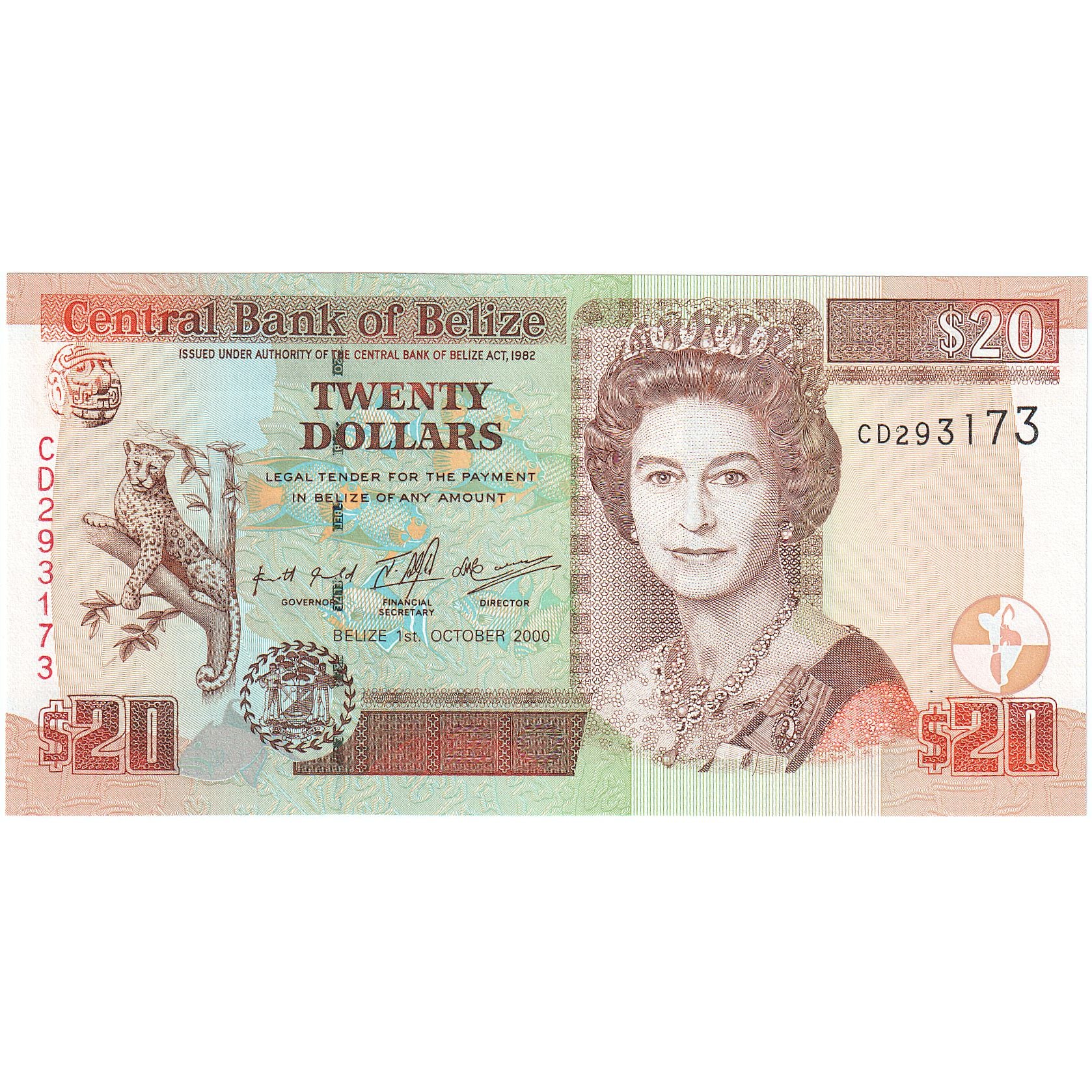 Belize, 20 Dollars, 2000, 2000-10-01, KM:69b, UNC(65-70)