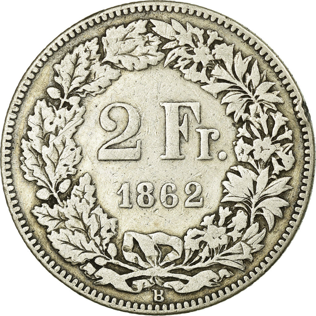 Switzerland, 2 Francs, 1862, Bern, Silver, VF(30-35), KM:10a