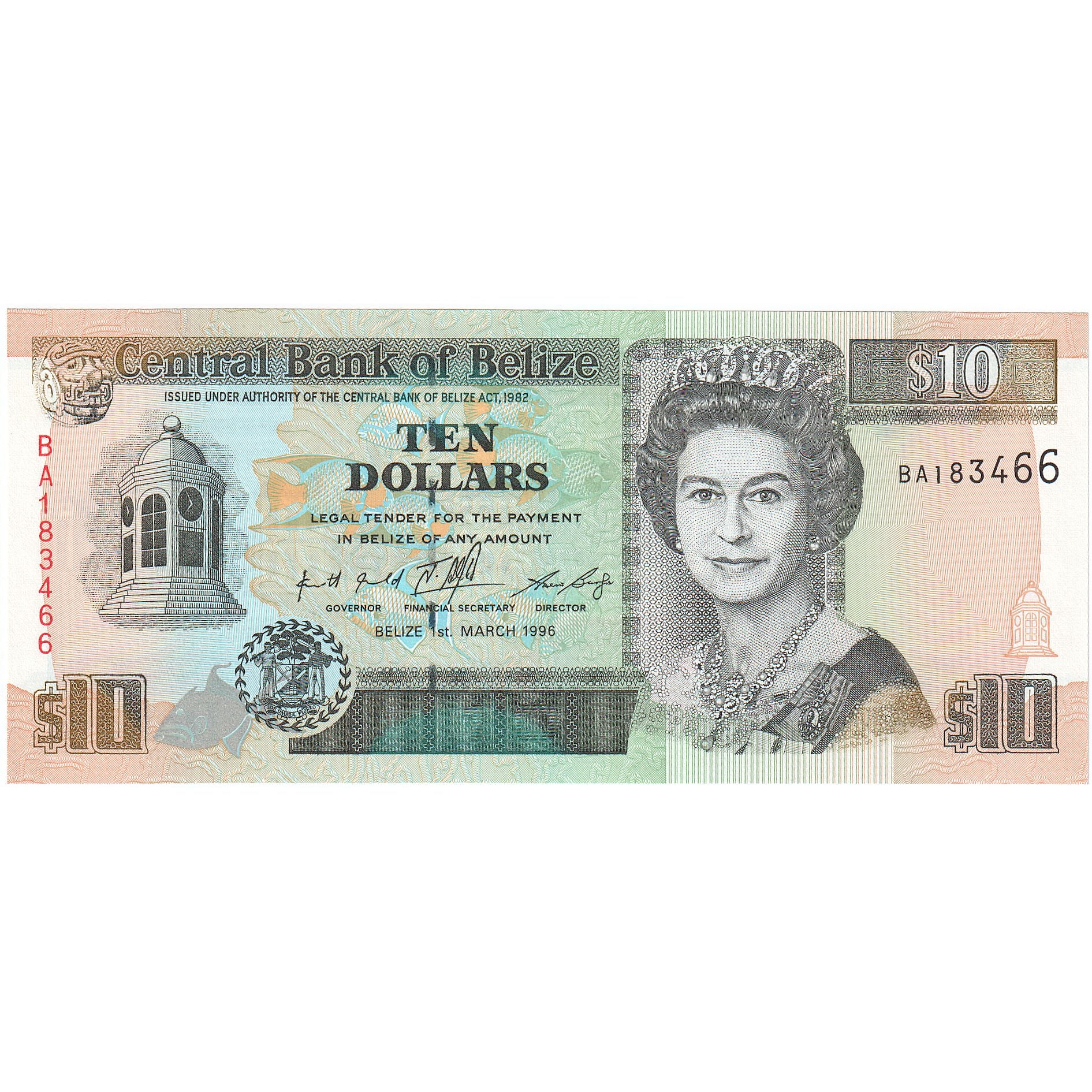 Belize, 10 Dollars, 1996, 1996-03-01, KM:59, UNC(65-70)
