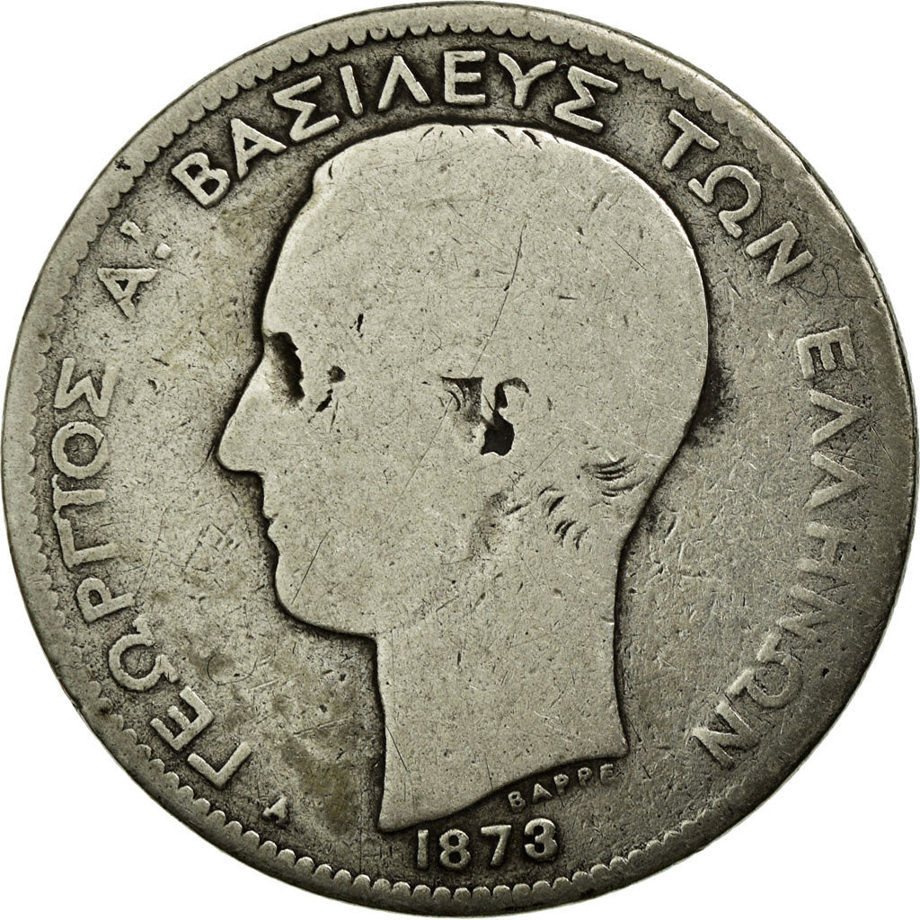 Greece, George I, 2 Drachmai, 1873, Paris, Silver, VG(8-10), KM:39