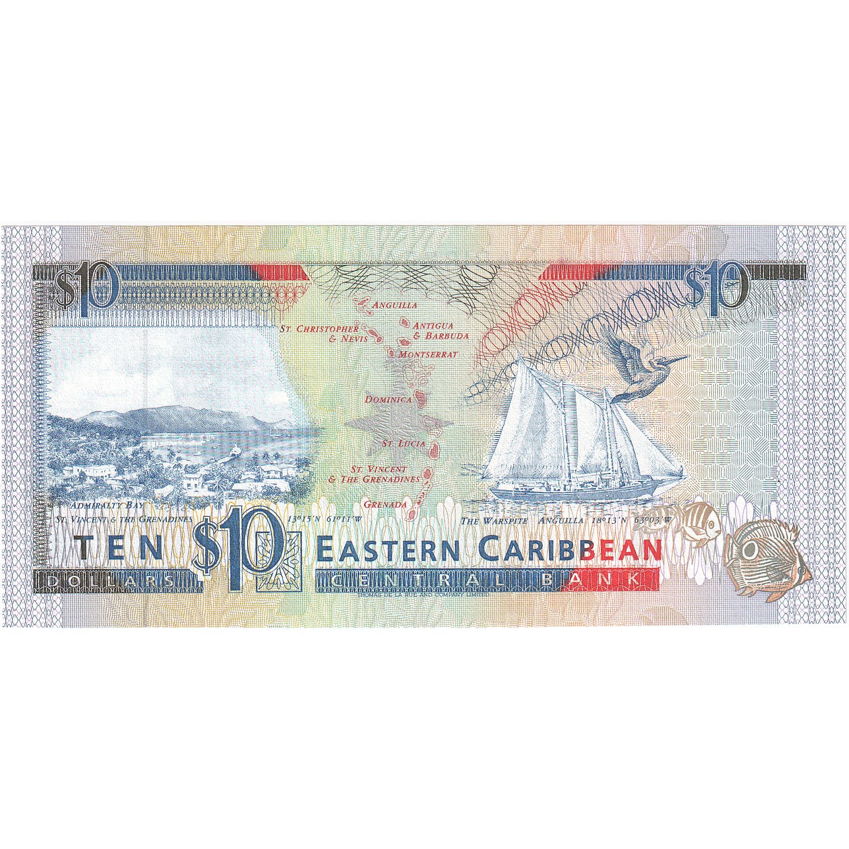 Etats des caraibes orientales, 10 Dollars, Undated (1994), KM:32k, NEUF