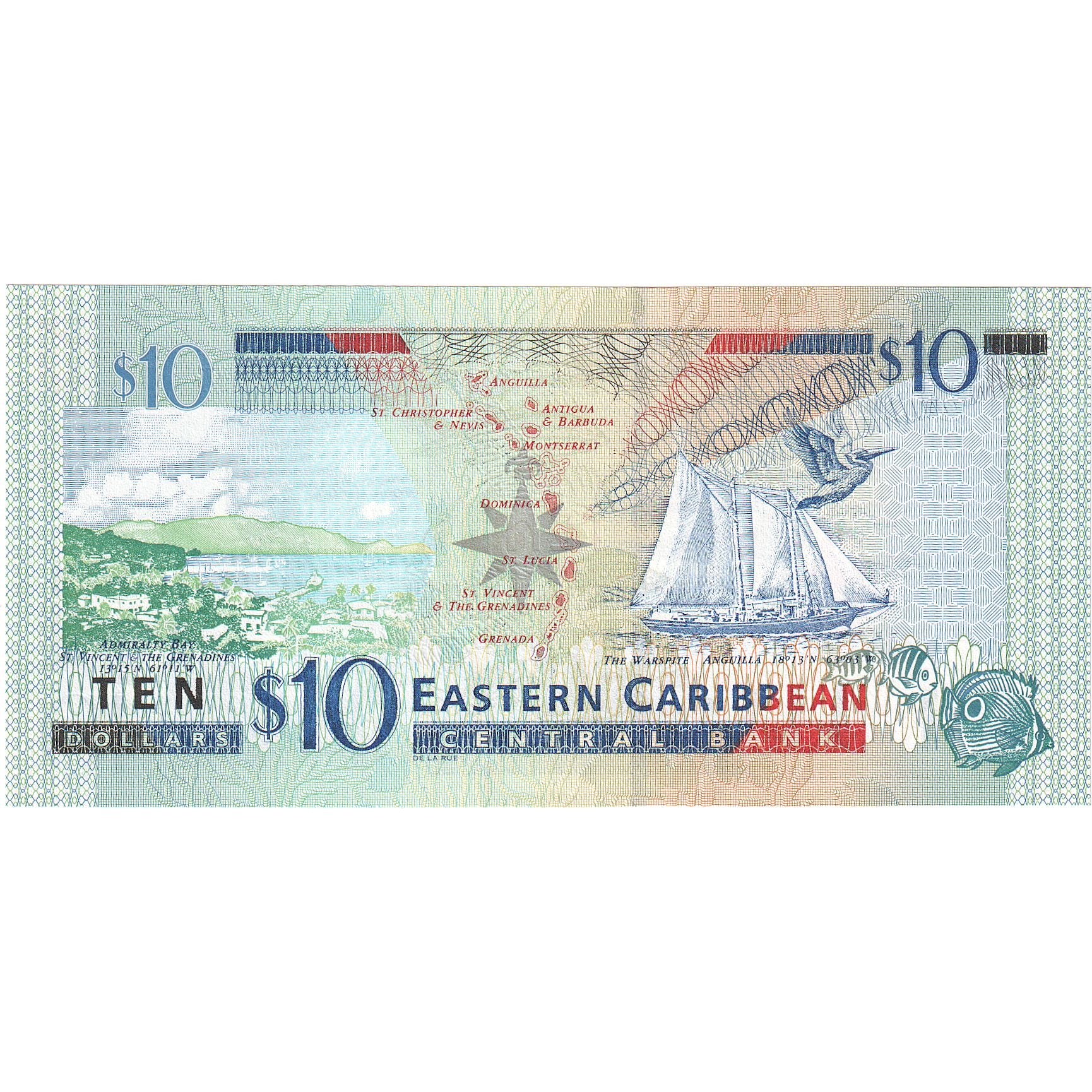 East Caribbean States, 10 Dollars, Undated (1994), KM:32k, UNC(65-70)