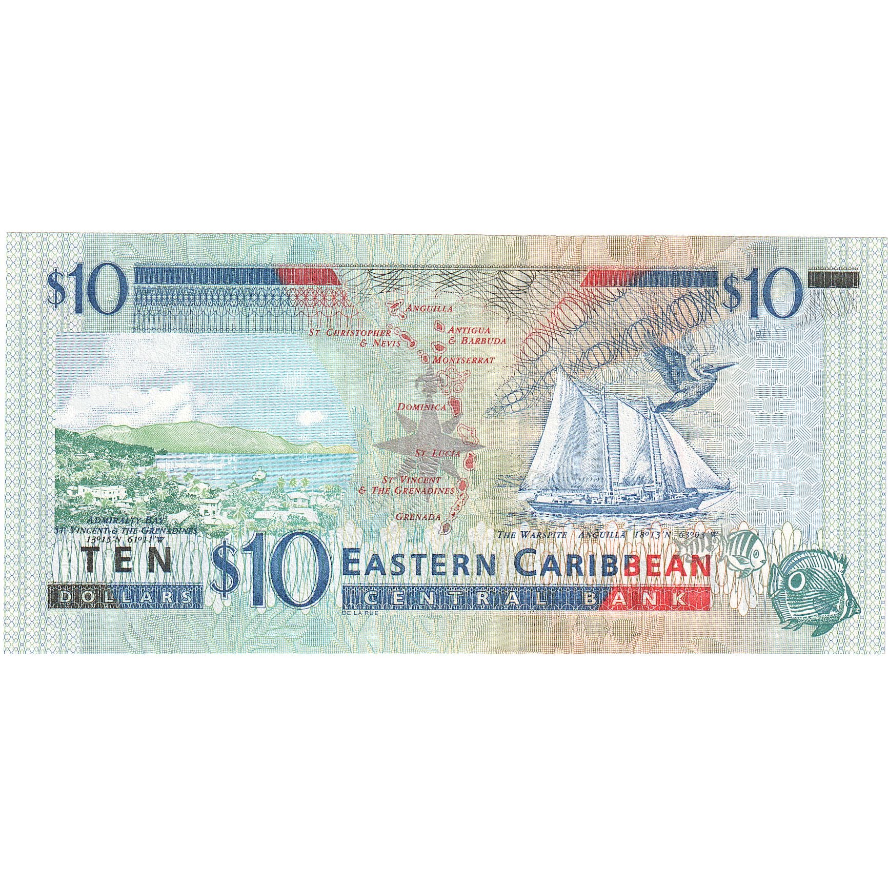 Etats des caraibes orientales, 10 Dollars, Undated (1994), KM:32k, NEUF