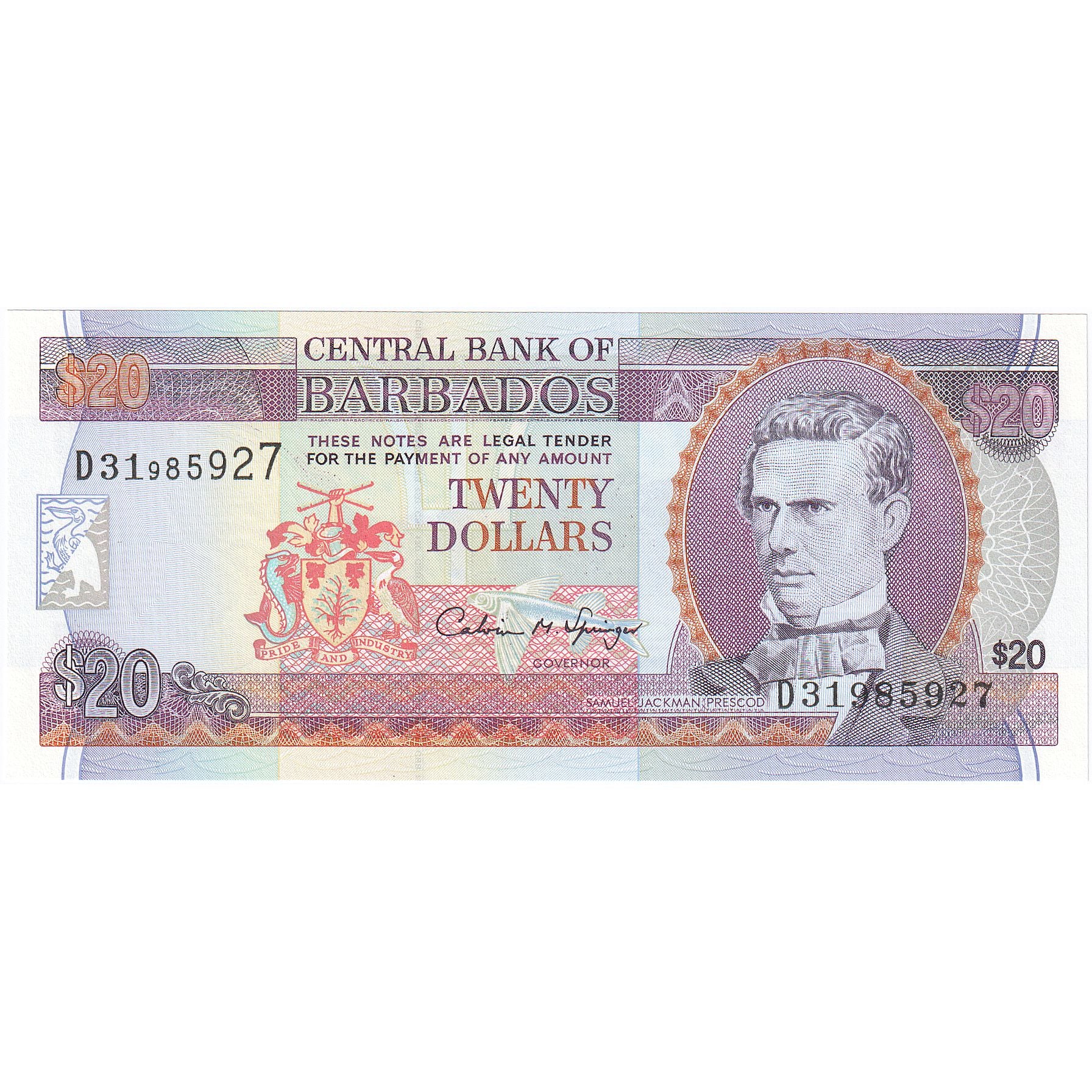 Barbados, 20 Dollars, KM:72, UNC(65-70)