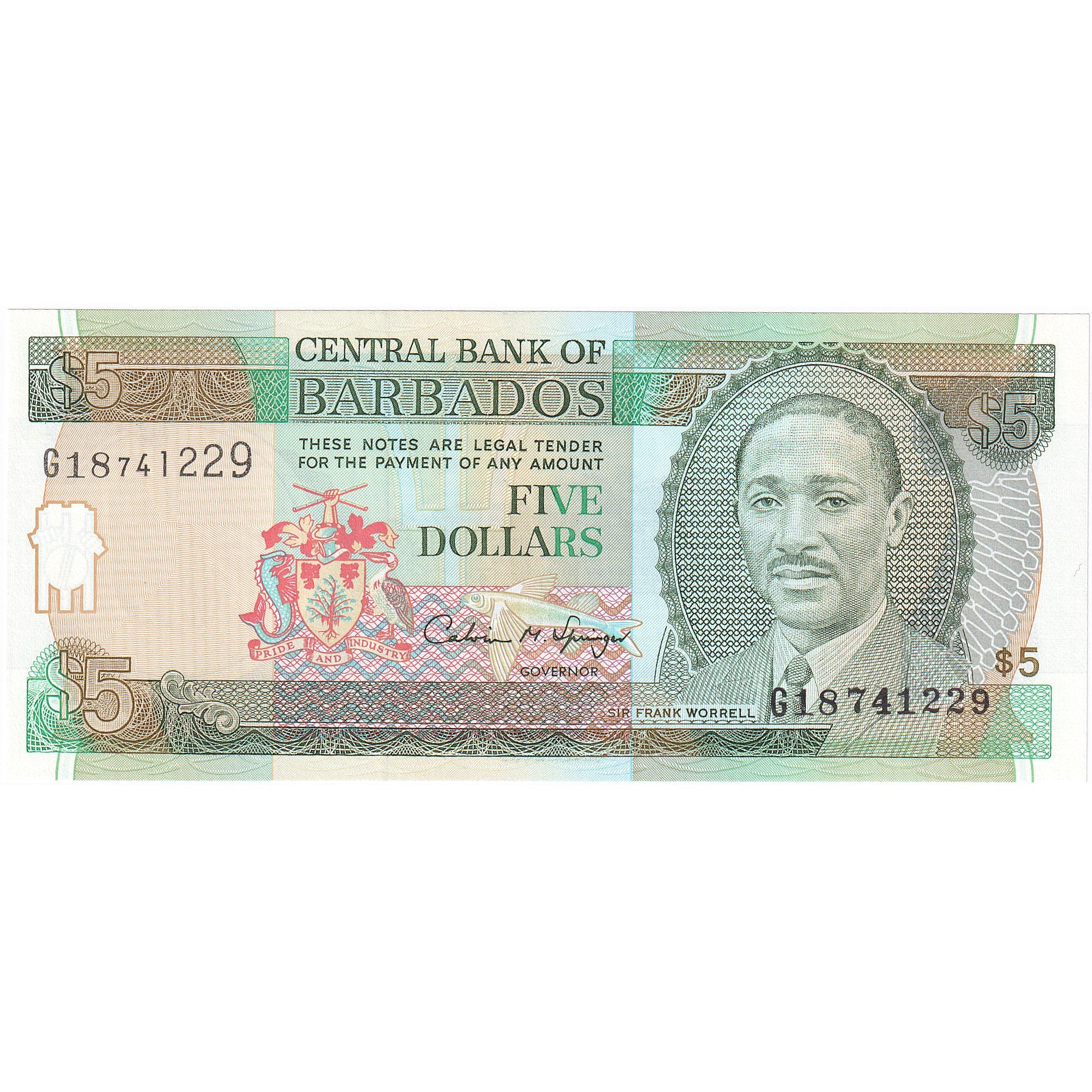 Barbados, 5 Dollars, UNC(65-70)