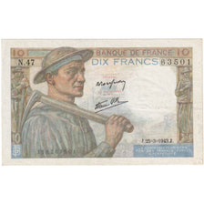 França, 10 Francs, Mineur, 1943, N.4763501, EF(40-45), Fayette:8.8, KM:99e