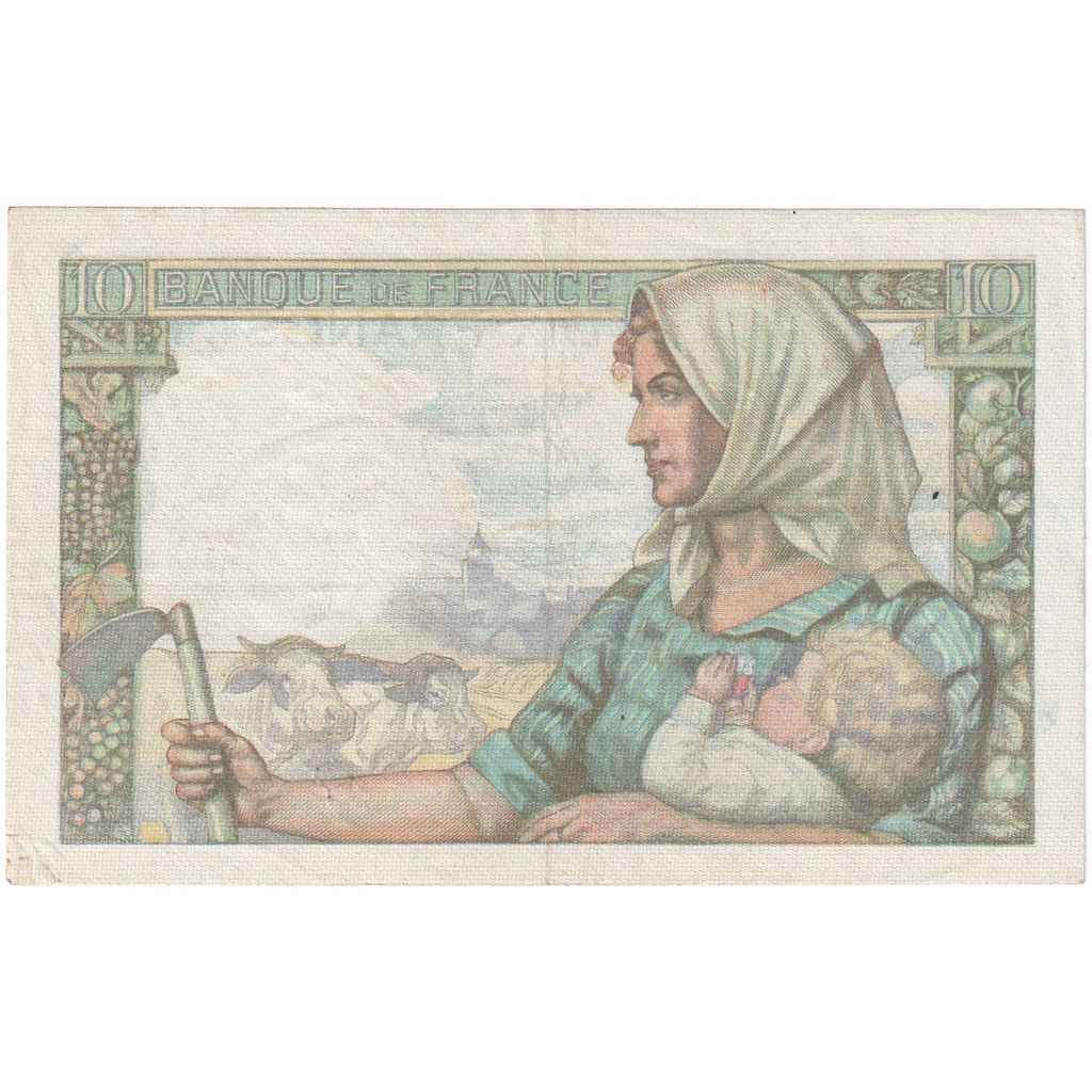 França, 10 Francs, Mineur, 1943, N.4763501, EF(40-45), Fayette:8.8, KM:99e