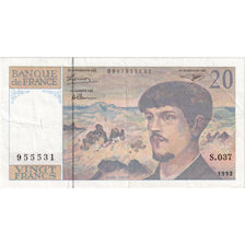 Francia, 20 Francs, Debussy, 1992, S.037955531, BB, Fayette:66bis.3, KM:151f