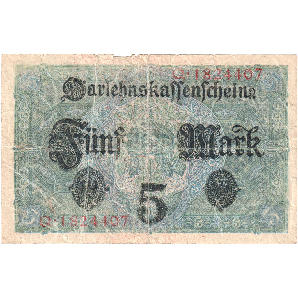 Germany, 5 Mark, 1917, 1917-08-01, KM:56a, VF(20-25)