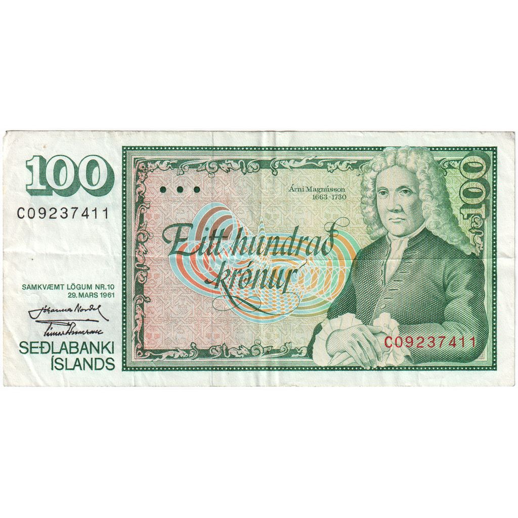 Islanda, 100 Kronur, 1961, 1961-03-29, KM:50a, BB