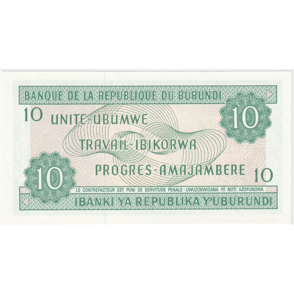 Banknote, Burundi, 10 Francs, 1989, 1989-10-01, KM:33b, UNC(65-70)